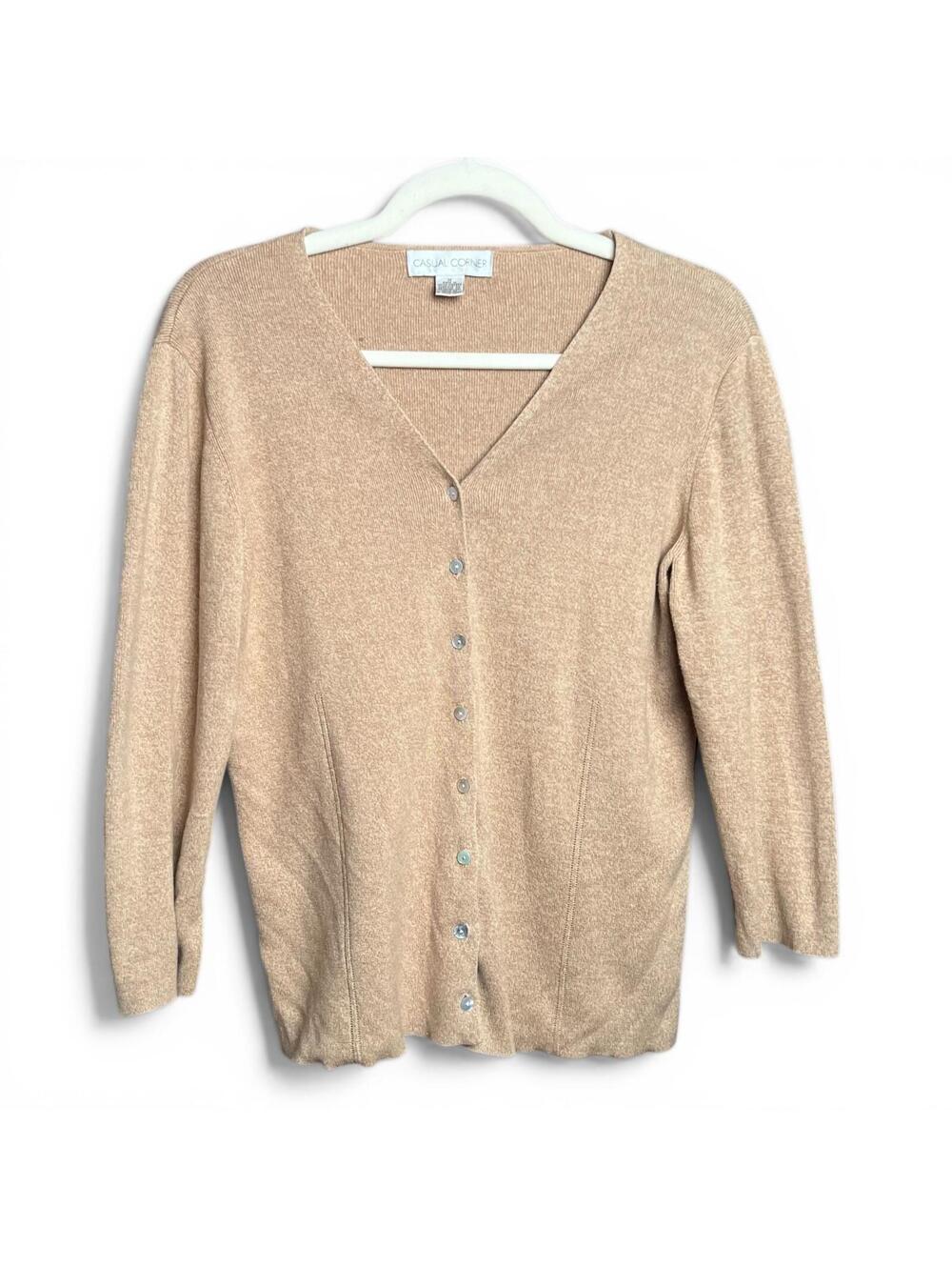 Vintage 90s Beige Cotton Button-Up Cardigan Sweater
